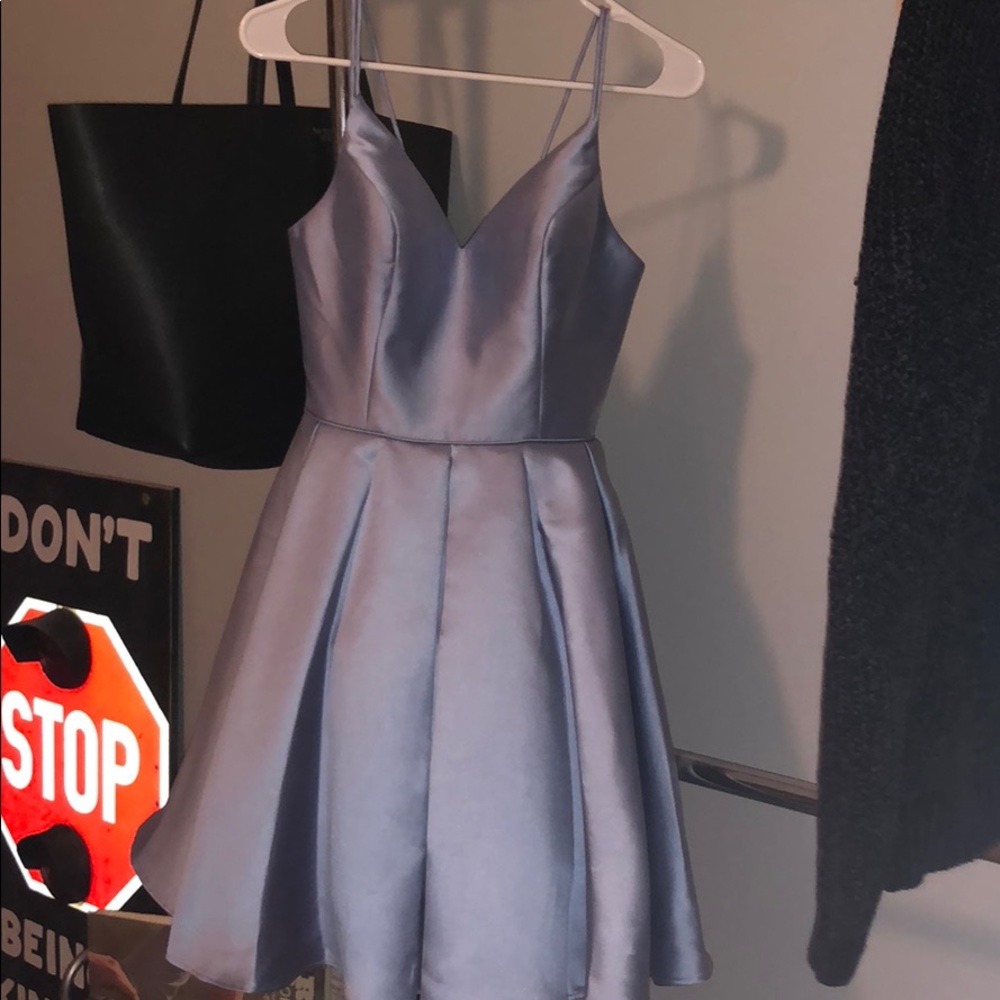 gorgeous blue satin formal dress